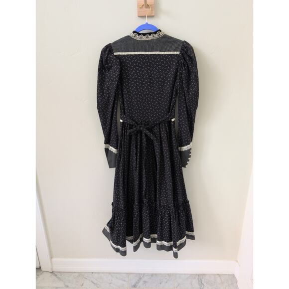 Vintage 70s Gunne Sax Black Floral Calico Midi Dress XS - Picture 4 of 8